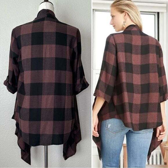 Knox Rose Buffalo Plaid Open Front Kimono - Picture 7 of 13